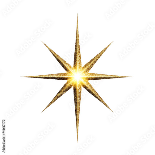 a shining beautiful gold dust Christmas star very luminous on white or transparent background