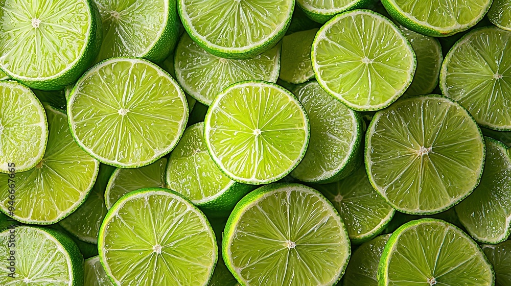 A stack of halved limes, with their whole halves placed on top A stack of halved limes, with their whole halves placed on top