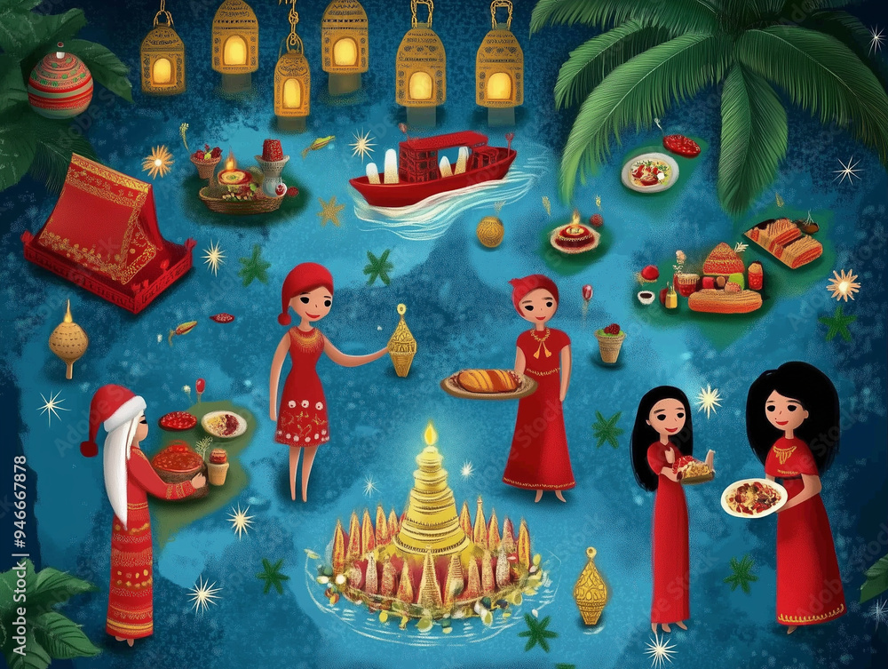 Naklejka premium Celebrating diverse holiday traditions from around the world, showcasing cultural uniqueness