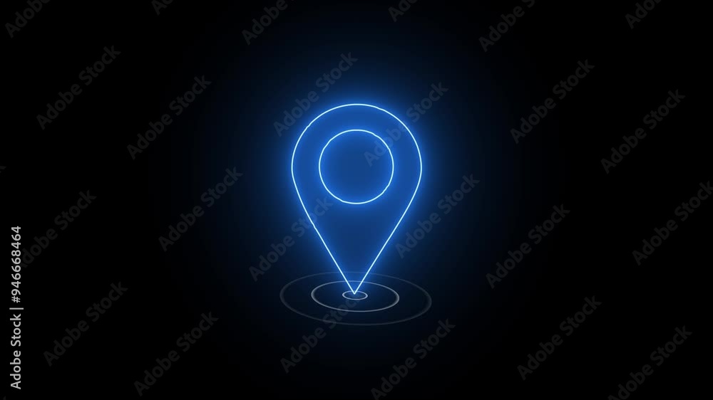 Neon Location icon map pin pointer on GPS Map tracker concept. Stock ...