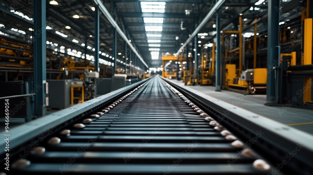 A Close-Up View of a Conveyor Belt in a Factory Setting A Close-Up View of a Conveyor Belt in a Factory Setting