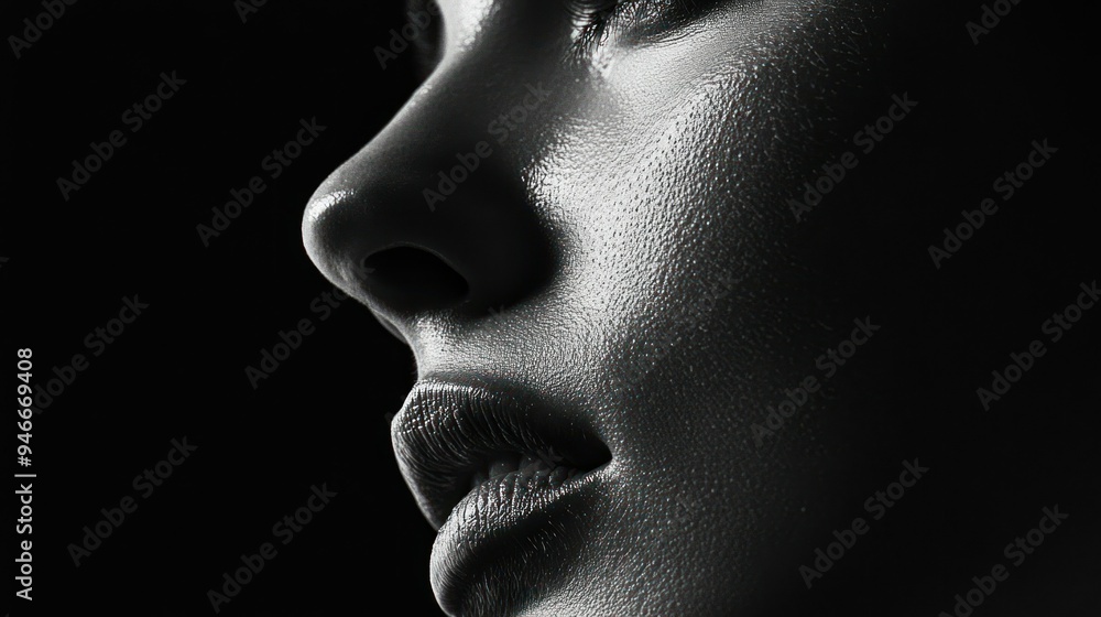 Close-up Black and White Portrait of a Woman's Face Close-up Black and White Portrait of a Woman's Face