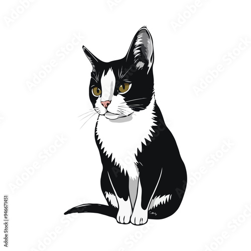 Black cat vector illustration. Cute Cat logo design idea. Adorable pet logo