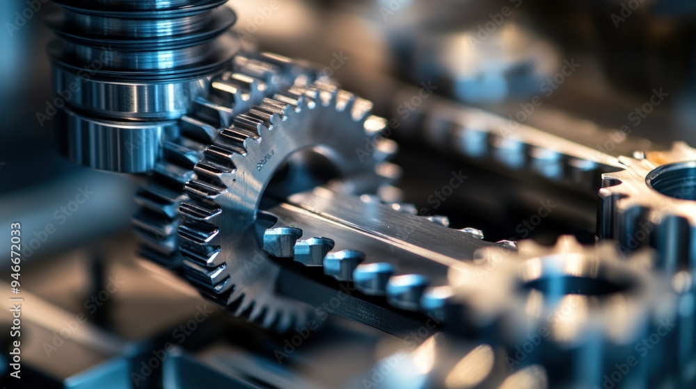 Close-up of Interlocking Metal Gears in a Machine Close-up of Interlocking Metal Gears in a Machine