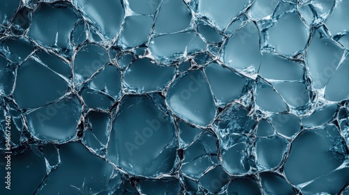 An abstract image featuring a detailed blue surface with cracks throughout, evoking a sense of fragility and the artistic beauty found in imperfections. photo