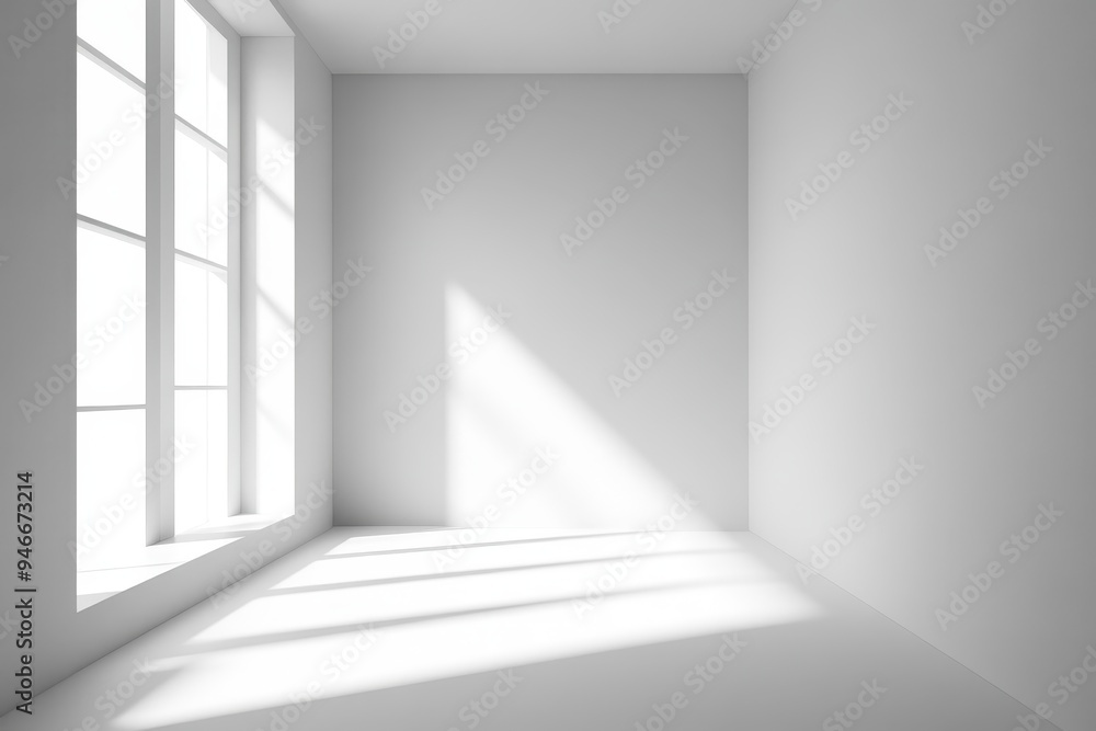 A simple, clean, and airy empty room with a large window letting in natural sunlight. The room features white walls and a simple design, creating a sense of space and tranquility. The sunlight creates A simple, clean, and airy empty room with a large window letting in natural sunlight. The room features white walls and a simple design, creating a sense of space and tranquility. The sunlight creates