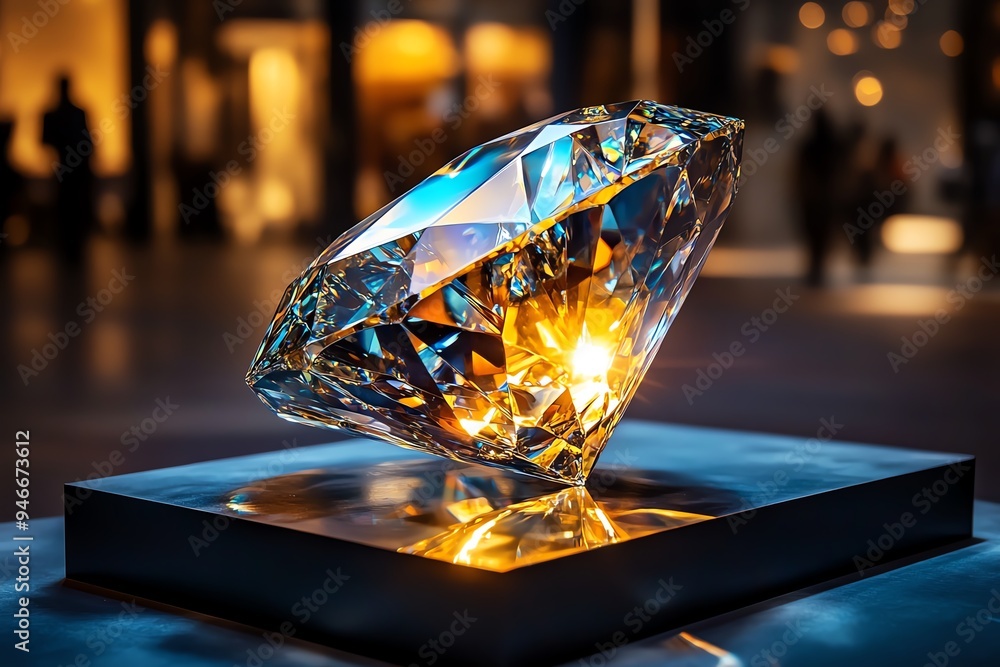Diamond shining through a prism, depicted in an artwork that creates a mesmerizing play of light and color Diamond shining through a prism, depicted in an artwork that creates a mesmerizing play of light and color