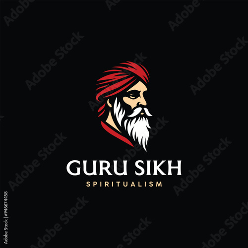 guru face vector illustration logo with red turban on black background