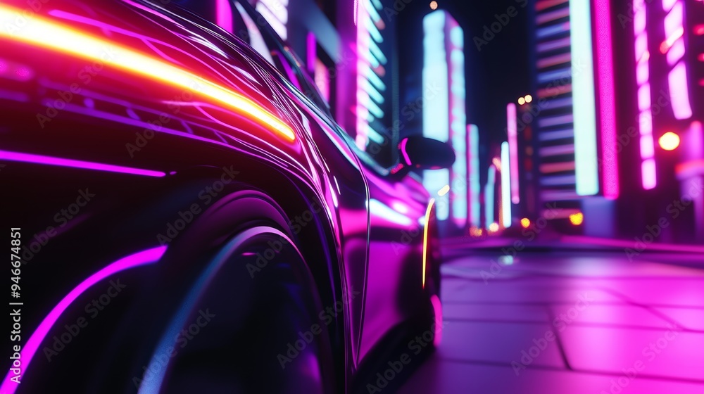 Urban nightlife in neon-lit streets, vibrant glowsticks, futuristic city energy, 3D illustration Urban nightlife in neon-lit streets, vibrant glowsticks, futuristic city energy, 3D illustration