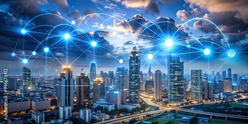 Wallpaper Mural telecom, 5G, community, connected, cyberspace, earth, finance, futuristic, global, grid, information, innovation, network, skyline Torontodigital.ca