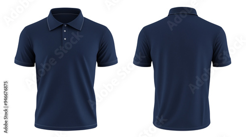 Collared polo shirt in navy blue, mockup with front and back view, transparent background, PNG file with white background and no shadow, high resolution , on a transparent backgrounds 