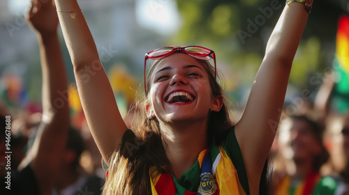 World Youth Day. cheerful young people. People are having fun at the festival photo