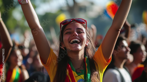 World Youth Day. cheerful young people. People are having fun at the festival photo