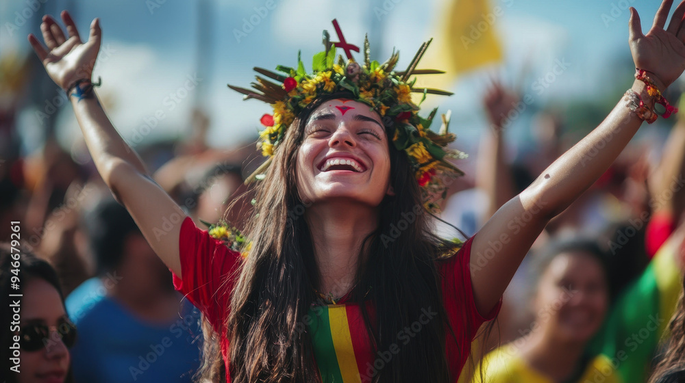 World Youth Day. cheerful young people. People are having fun at the festival World Youth Day. cheerful young people. People are having fun at the festival