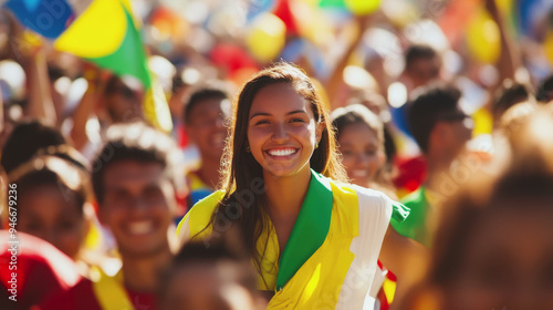 World Youth Day. cheerful young people. People are having fun at the festival photo