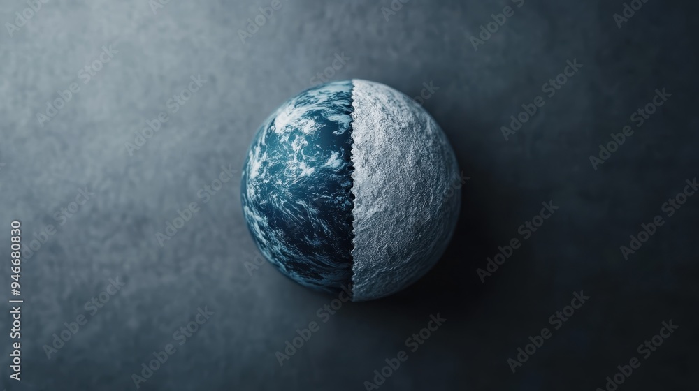 An artistic representation of Earth transitioning into a snowy landscape, depicted on an egg shape, symbolizing the delicate balance and contrast between different natural elements. An artistic representation of Earth transitioning into a snowy landscape, depicted on an egg shape, symbolizing the delicate balance and contrast between different natural elements.
