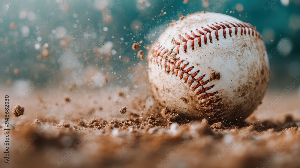 Action-packed shot of a baseball rolling in the dirt, kicking up particles, illustrating the dynamic and fast-paced nature of the game in a moment of high intensity. Action-packed shot of a baseball rolling in the dirt, kicking up particles, illustrating the dynamic and fast-paced nature of the game in a moment of high intensity.