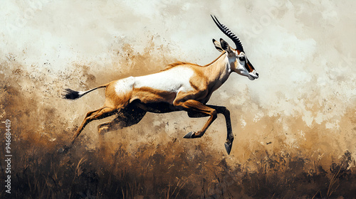 Artistic Style Painting of A Running Antelope Aspect 16:9 Perfect Wall Art