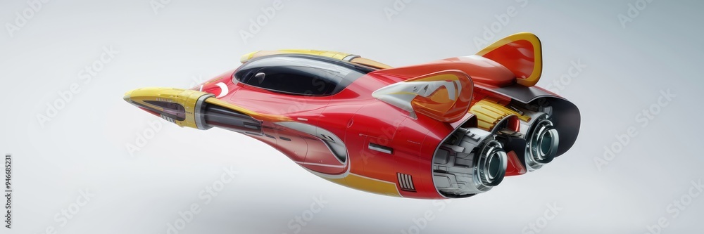 Fototapeta premium 3D illustration of a futuristic fire racer spacecraft floating in a white background