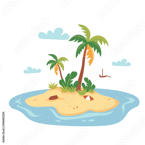 Island with palm trees. Vector illustration of a tropical island.