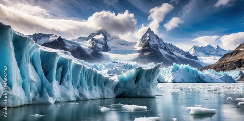 Stunning icy landscape with glaciers and mountain peaks
