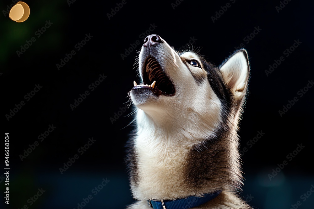 Obraz premium Funny Siberian Husky howling like a wolf, depicted in an artwork where the dog is exaggeratedly tilting its head back and howling to the sky