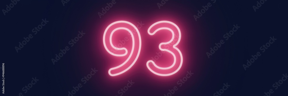 Neon Glowing Number 93 on Dark Background Neon Glowing Number 93 on Dark Background