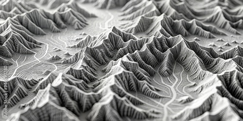 Abstract 3D Mountain Range,...