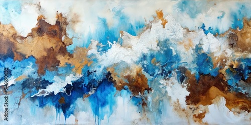 Abstract Blue and Gold Landscape, Acrylic on Canvas, Ethereal, Abstract Painting, Contemporary Art, Blue, Gold photo