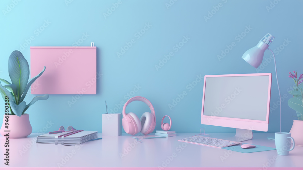Minimalistic Online Learning Setup with Pink and Blue Decor Minimalistic Online Learning Setup with Pink and Blue Decor
