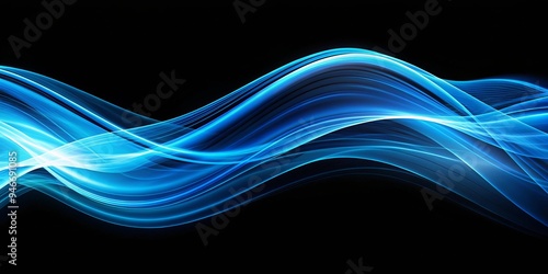 Abstract Blue Wave on Black...