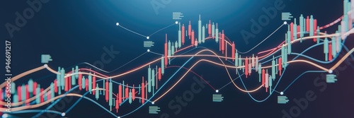 Abstract stock market chart background featuring a business network concept in 3D illustration. photo