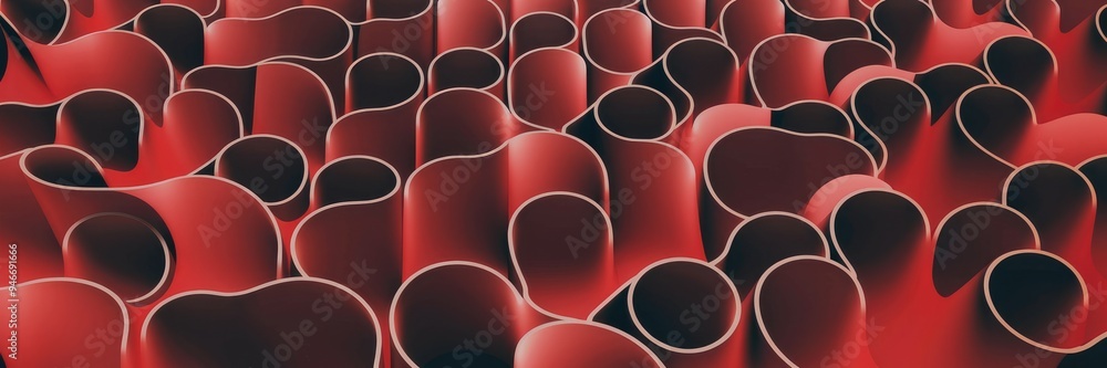Obraz premium Dynamic red grid pattern of curves conveying depth and motion.