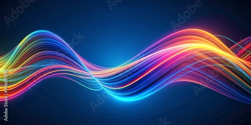 Abstract Glowing Rainbow Wave on Blue Background, abstract art , digital art , neon art