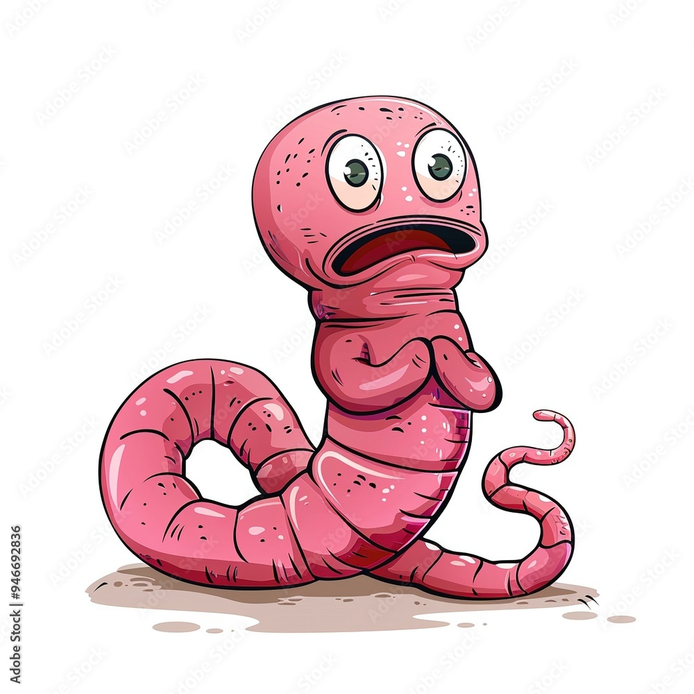 Fototapeta premium Earthworm Guilt emotion fantasy animal cartoon isolated whitebackground