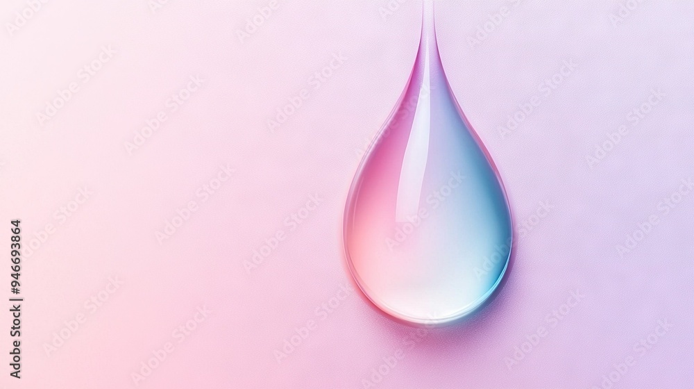 A pink and blue background features a close-up of a single drop of water on the right side A pink and blue background features a close-up of a single drop of water on the right side