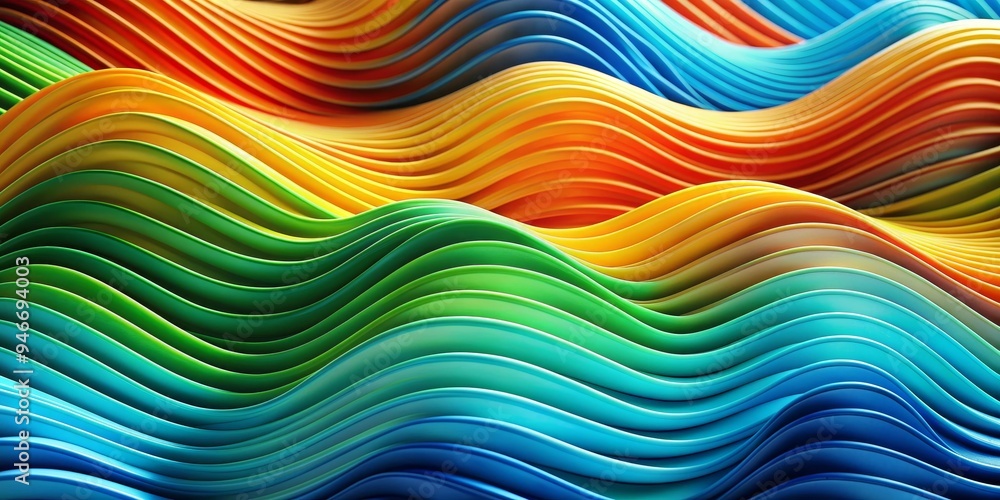 Fototapeta premium Abstract Wavy Stripes in Vibrant Rainbow Hues, Abstract, Colorful, 3D