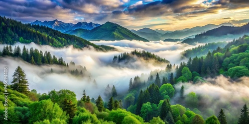 Aerial View of a Misty Moun...