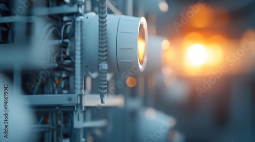 Abstract shot of industrial machinery with various lights and wires, showcasing the complex technology and intricacies involved in modern industrial setups and innovations. photo