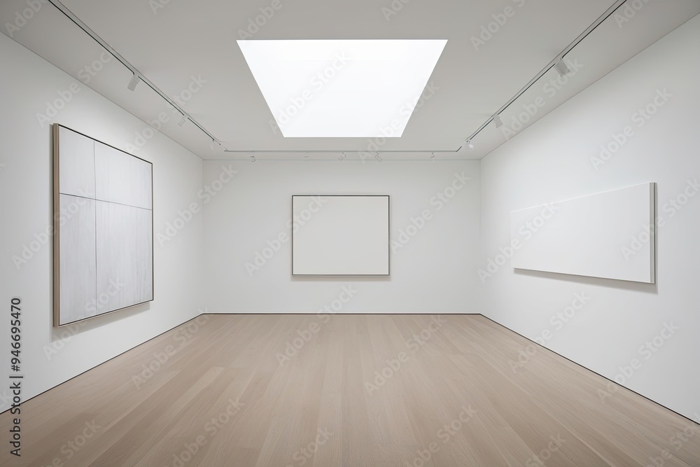 Fototapeta premium Bright Gallery Space with Minimalist Design Showcasing an Empty White Canvas