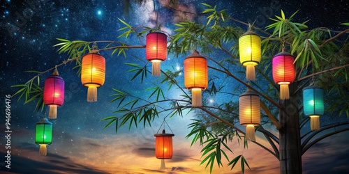 Bamboo Lanterns Under a Sta...