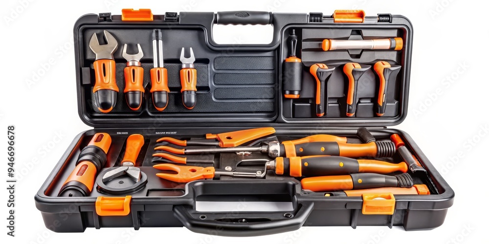 Black and Orange Tool Kit with Adjustable Wrench, Screwdriver, and Pliers, tool kit, tool box, tools Black and Orange Tool Kit with Adjustable Wrench, Screwdriver, and Pliers, tool kit, tool box, tools