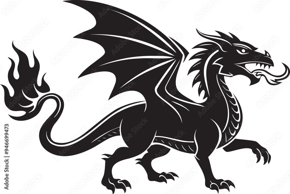 Flying dragon silhouette vector on white background Flying dragon silhouette vector on white background