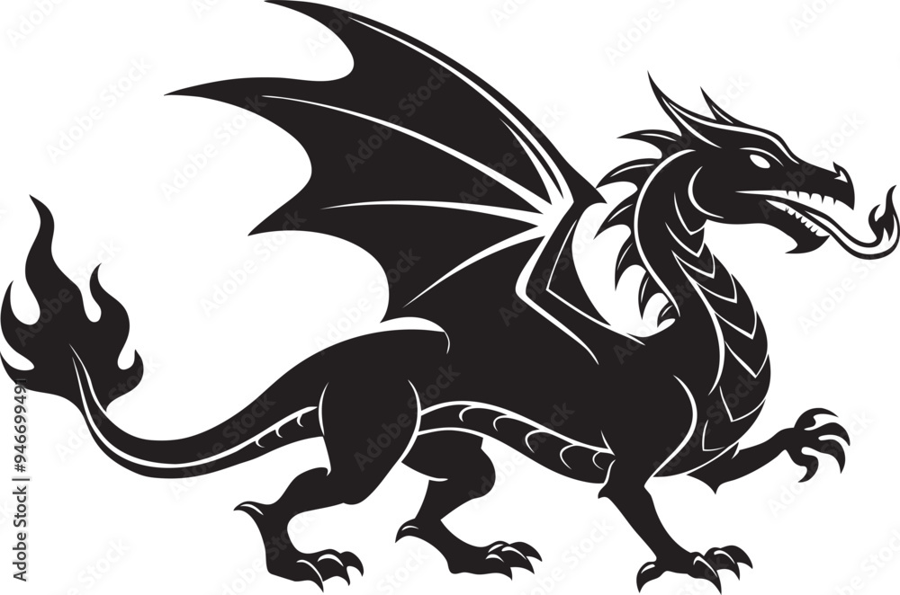 Fototapeta premium Flying dragon silhouette vector on white background