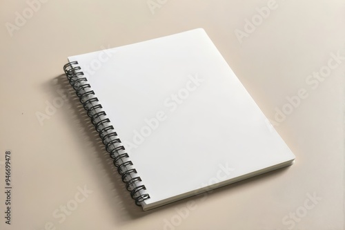 minimalist spiral notebook with pen on beige background
 photo