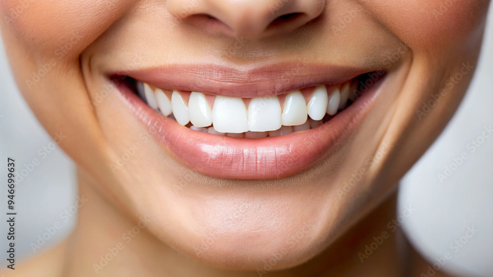 Obraz premium Beautiful female smile with white teeth close-up, healthy teeth