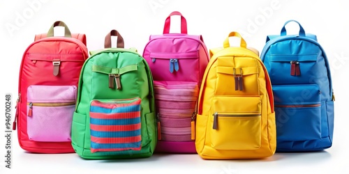 Colorful Backpacks, Isolated, White Background, School Supplies, Backpacks, Travel, Fashion