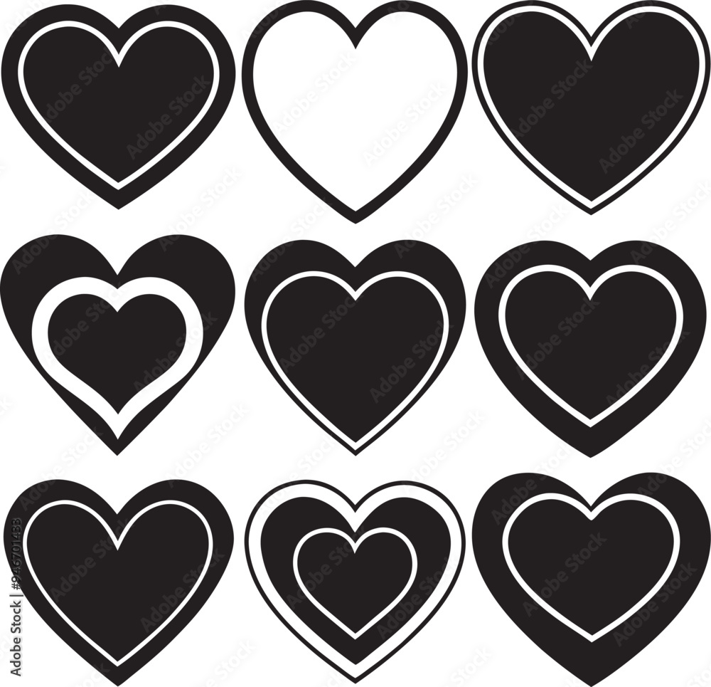Abstract Hearts Love silhouette Illustration Set on white background Abstract Hearts Love silhouette Illustration Set on white background
