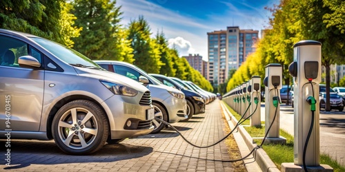 Electric Vehicle Charging Station in Urban Setting, Electric Cars, Charging Station, Green Energy
