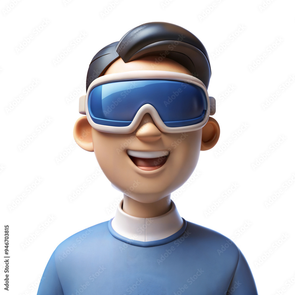 Smiling Cartoon Man Wearing Blue Ski Goggles Smiling Cartoon Man Wearing Blue Ski Goggles